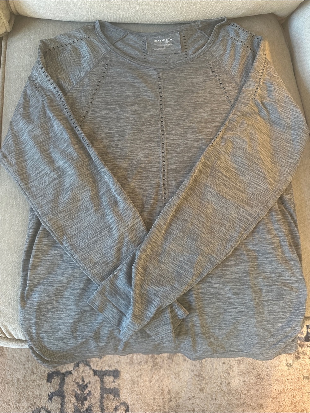 Athleta Gray Eyelet-Detail Long Sleeve Pullover